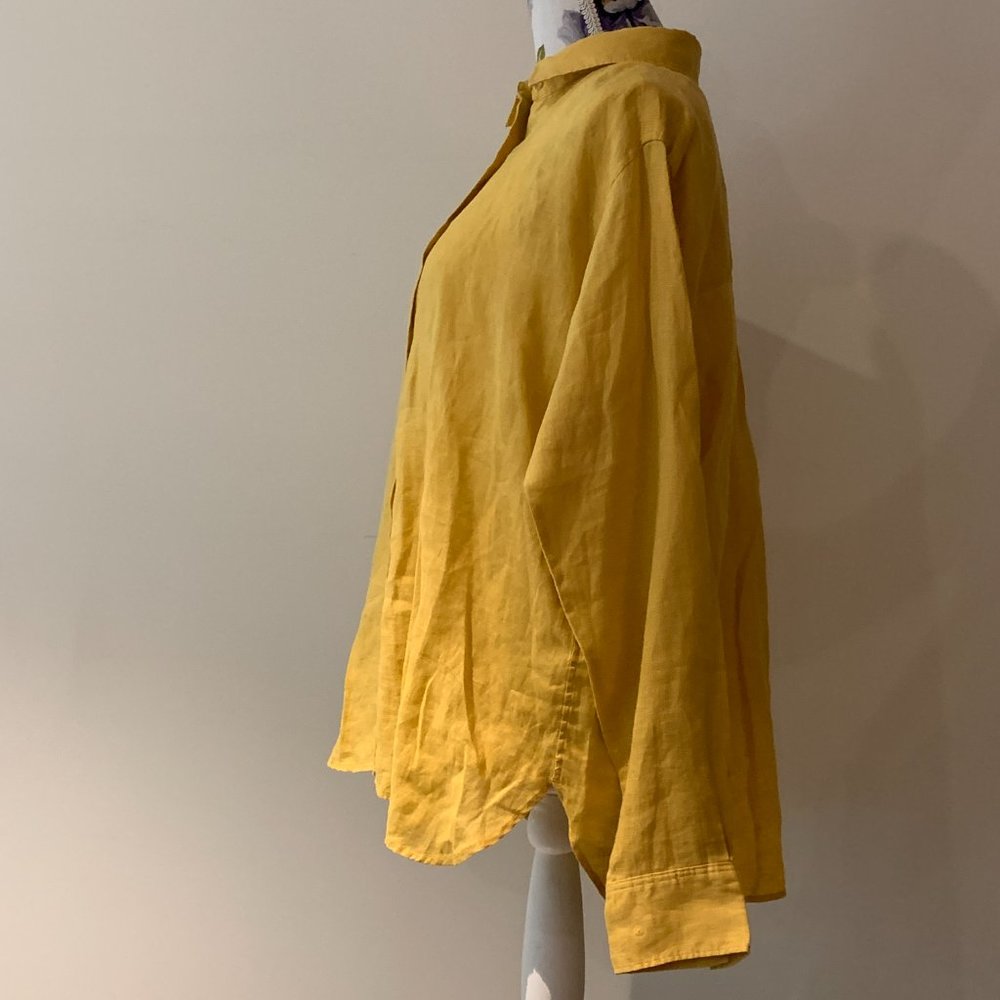 Linen UNIQLO Women's Long Sleeve Button Shirt Yellow Size XL - Picture 3 of 4